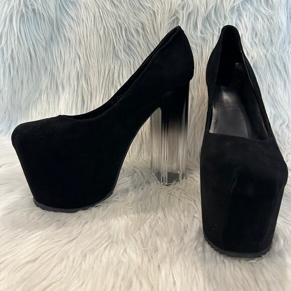 UNIF Vapor Heels Suede Leather Platform Block Ombre Clear Heel Pumps, Black - Picture 5 of 11